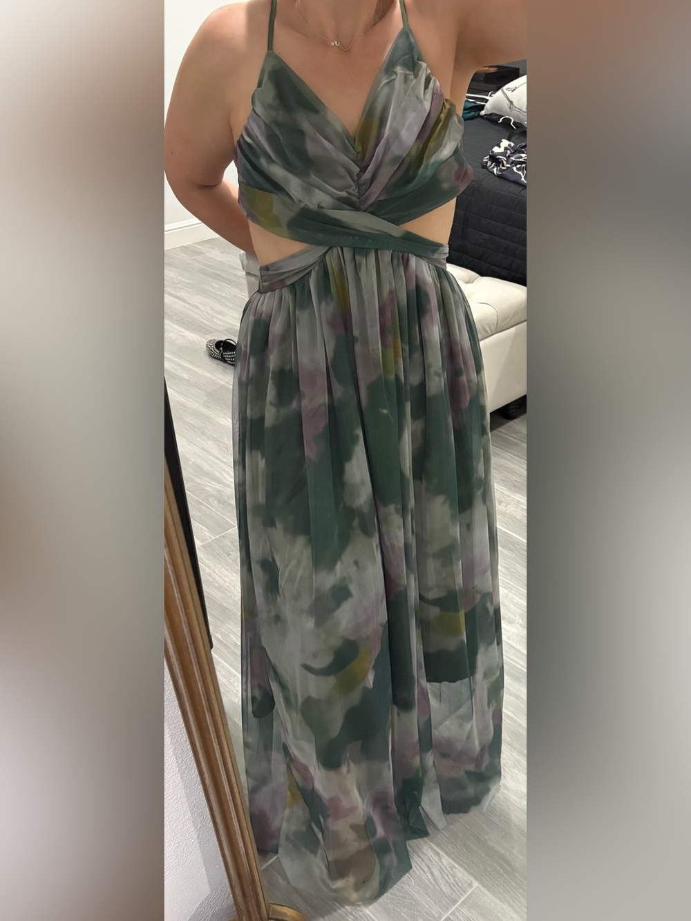 Women’s Green Floral Pleated Maxi Skirt